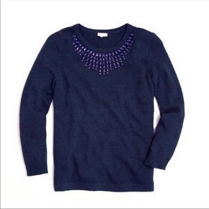 NWT - J. Crew Wool Blend Beaded Neck Navy Sweater